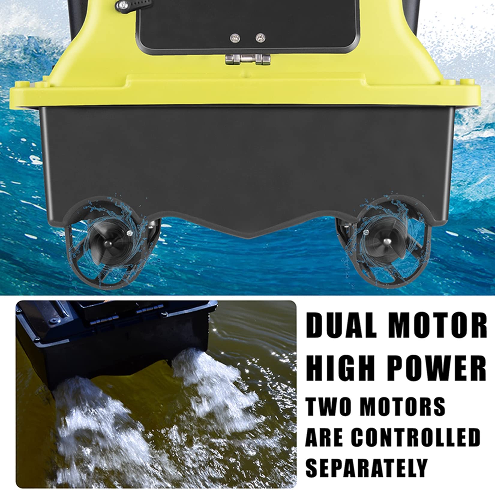 Barca da Pesca per Barca da Esca, Posizionamento GPS, Barca da Esca con Doppio Motore, Distanza di Telecomando Distanza 100-500 Metri,Lemon Yellow,GPS 9600Mah