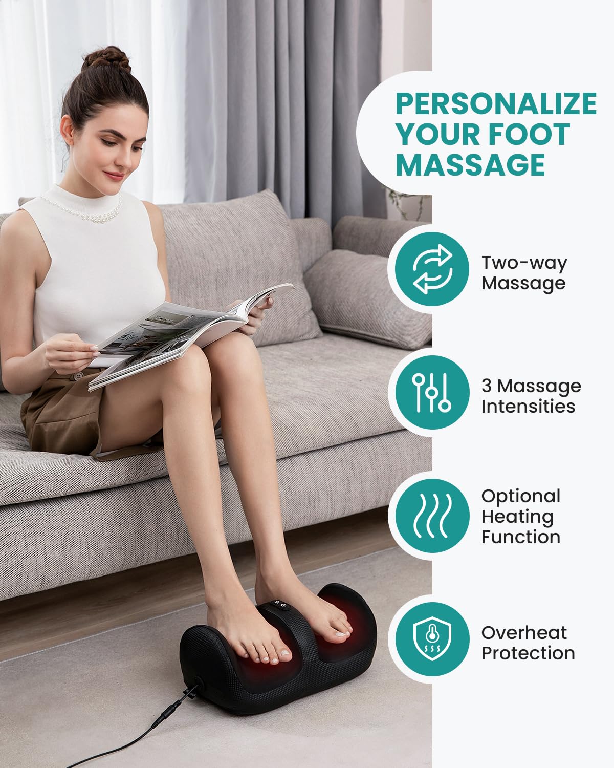 Nekteck Shiatsu Fußmassagegerät mit Wärme - Elektrisches Massagegerät mit Roller gegen Schmerzen, für bessere Durchblutung - Ideal gegen Neuropathie