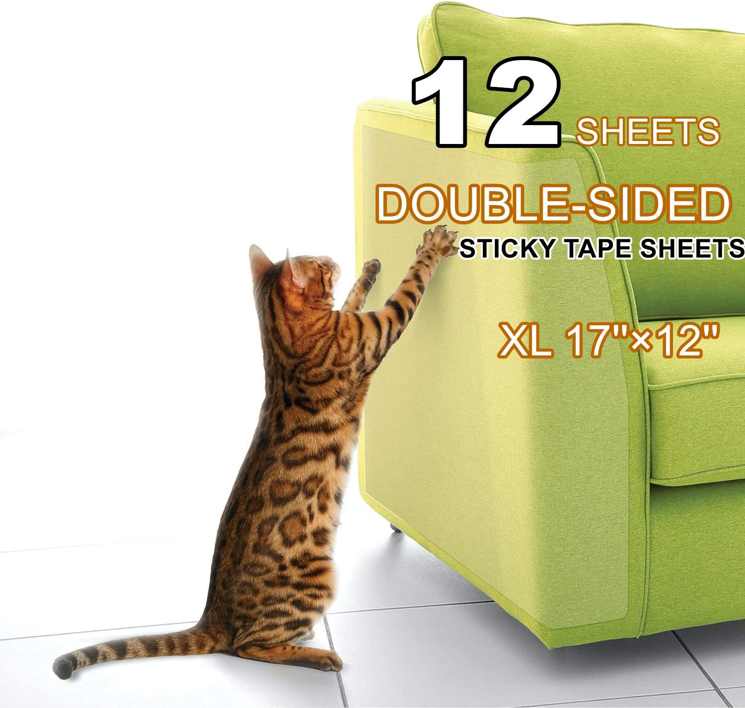 VST Cat Scratch Deterrent Tape,12 PCS 17" x 12" Double Sided Tape for Cats Scratching,Cat Anti Scratch Tape Clear,Furniture Protectors from Cats,Cat Couch Protector Training Tape Sheets XL NO Pins