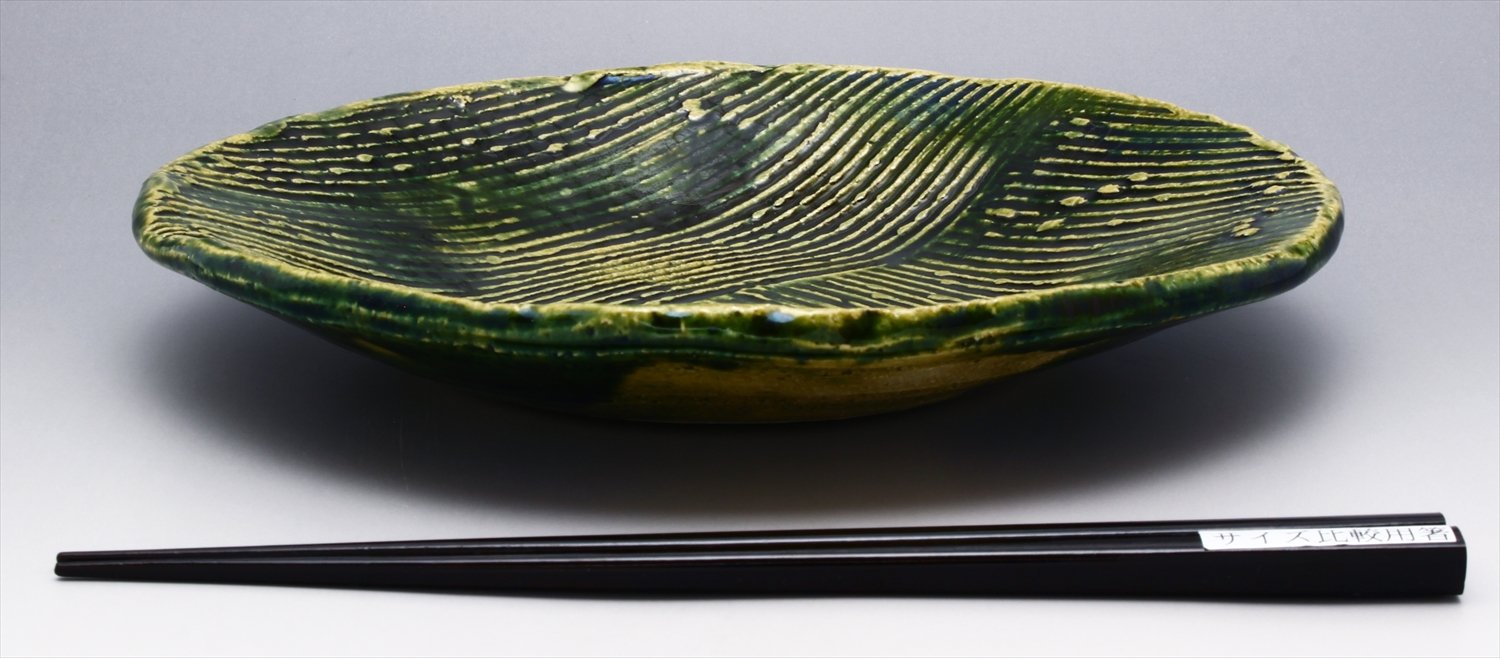 Amazon.co.jp: 美濃焼 田中将則 櫛目 7.5 盛皿 総織部 121-0025