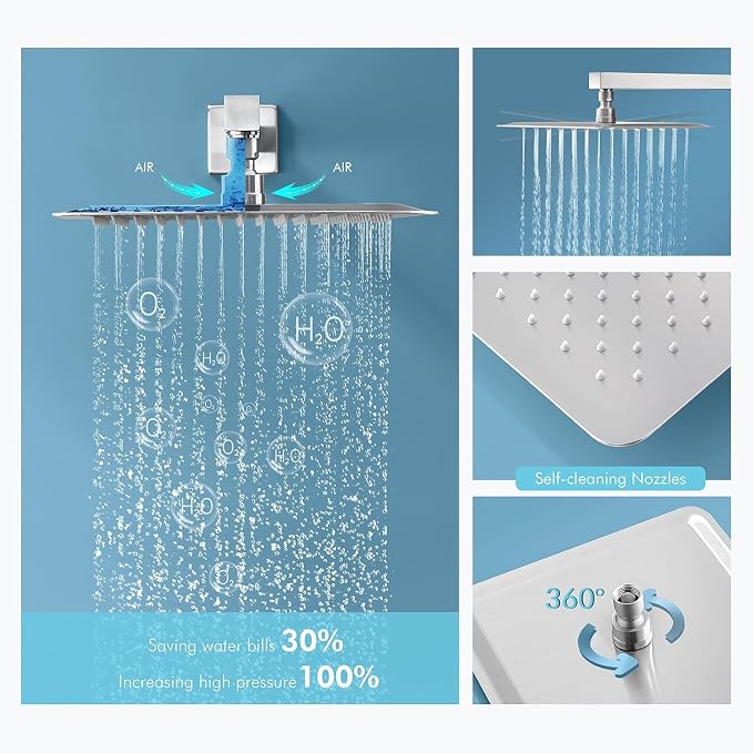 Juego de Grifería para Ducha con Chorros Corporales, Cabeza de Ducha Lluvia de 10 pulgadas y Duchador 2 en 1, Sistema de Ducha de Pared Todo en Metal con Válvula y Kit de Acabado, Acabado Niquel Cepillado miniatura 3
