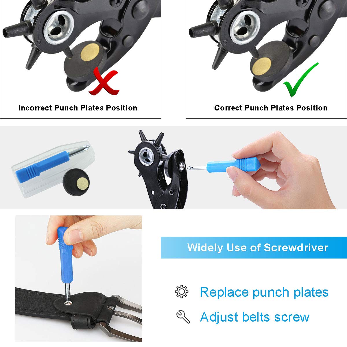 Leather Hole Punch, [Upgraded Version][Perfect Full Set] Diyife Belt