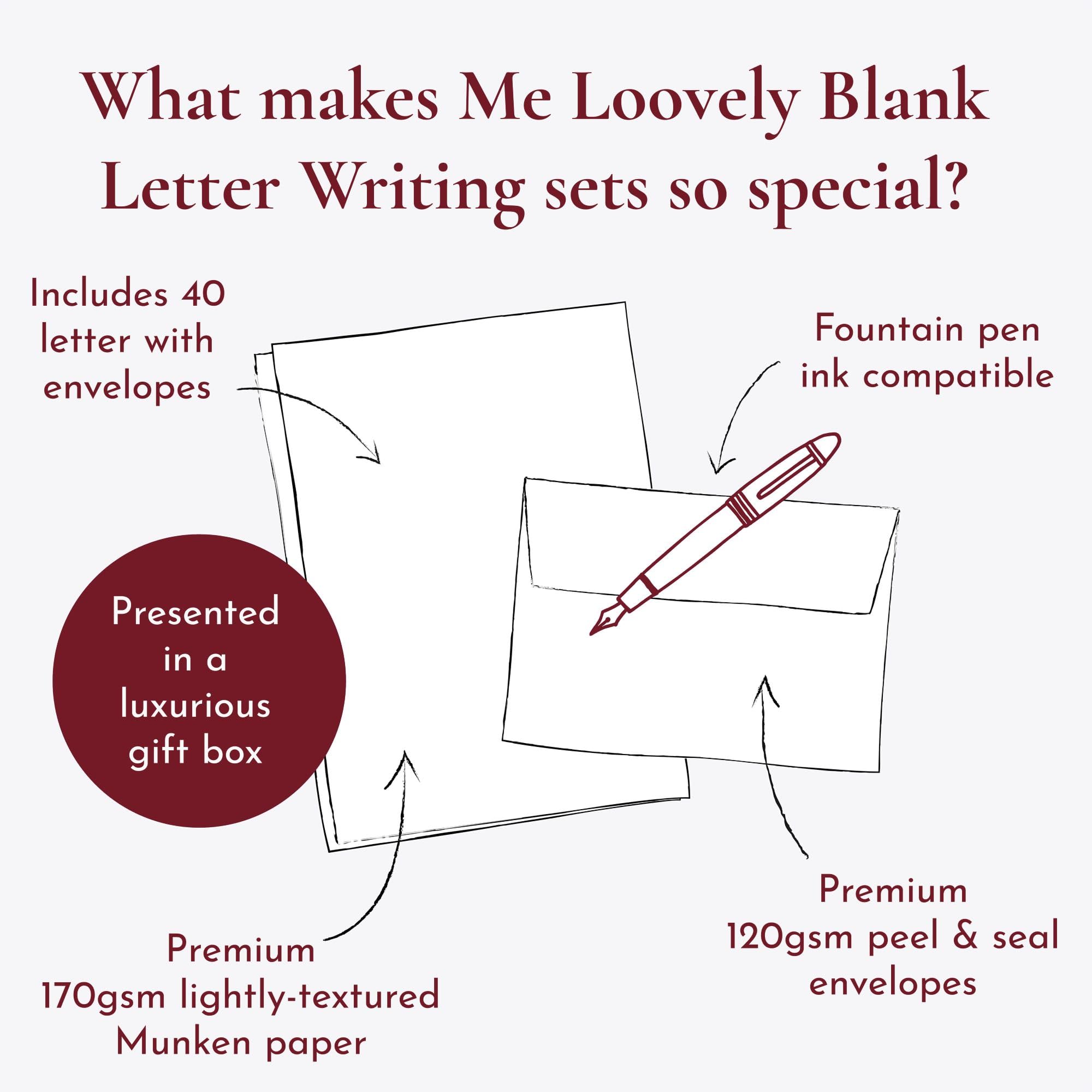 Me Loovely Briefpapier und Umschläge, blanko, A5-Größe, Briefpapier, Schreibwarenbedarf, Multipack mit 40 Stück, mit Geschenkbox, 40 Briefe mit Umschlägen und Geschenkbox