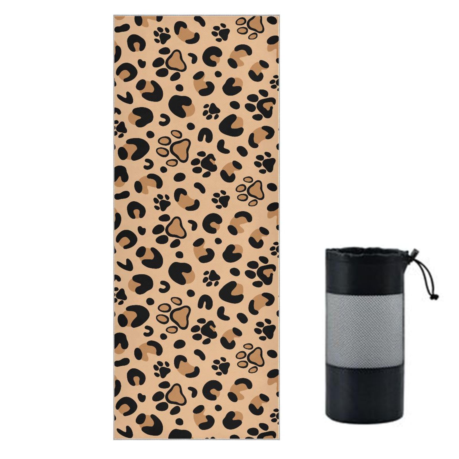 JHKKU Non Slip Yoga Towel 73 x 27 in Leopard Paw Print Sweat Absorbent Yoga Mat Towel for Hot Yoga, Pilates and Workout