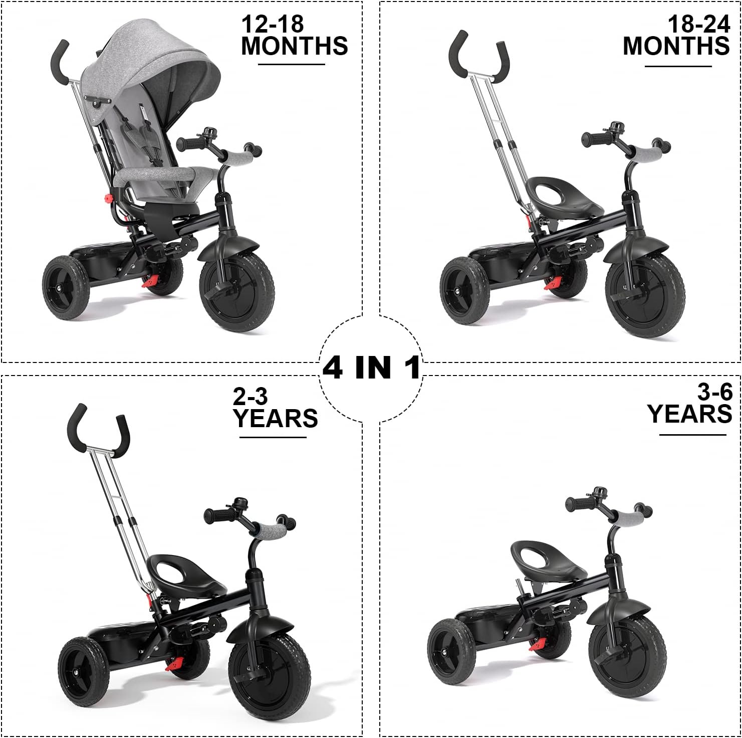 Amazon Com Glaf4 In 1 Kids Tricycle For 10 Month To 3 Years Old Toddler Tricycle Boys Girls Baby Balance Bike For 1 To 3 Years Old Baby Bike 1 Year Old