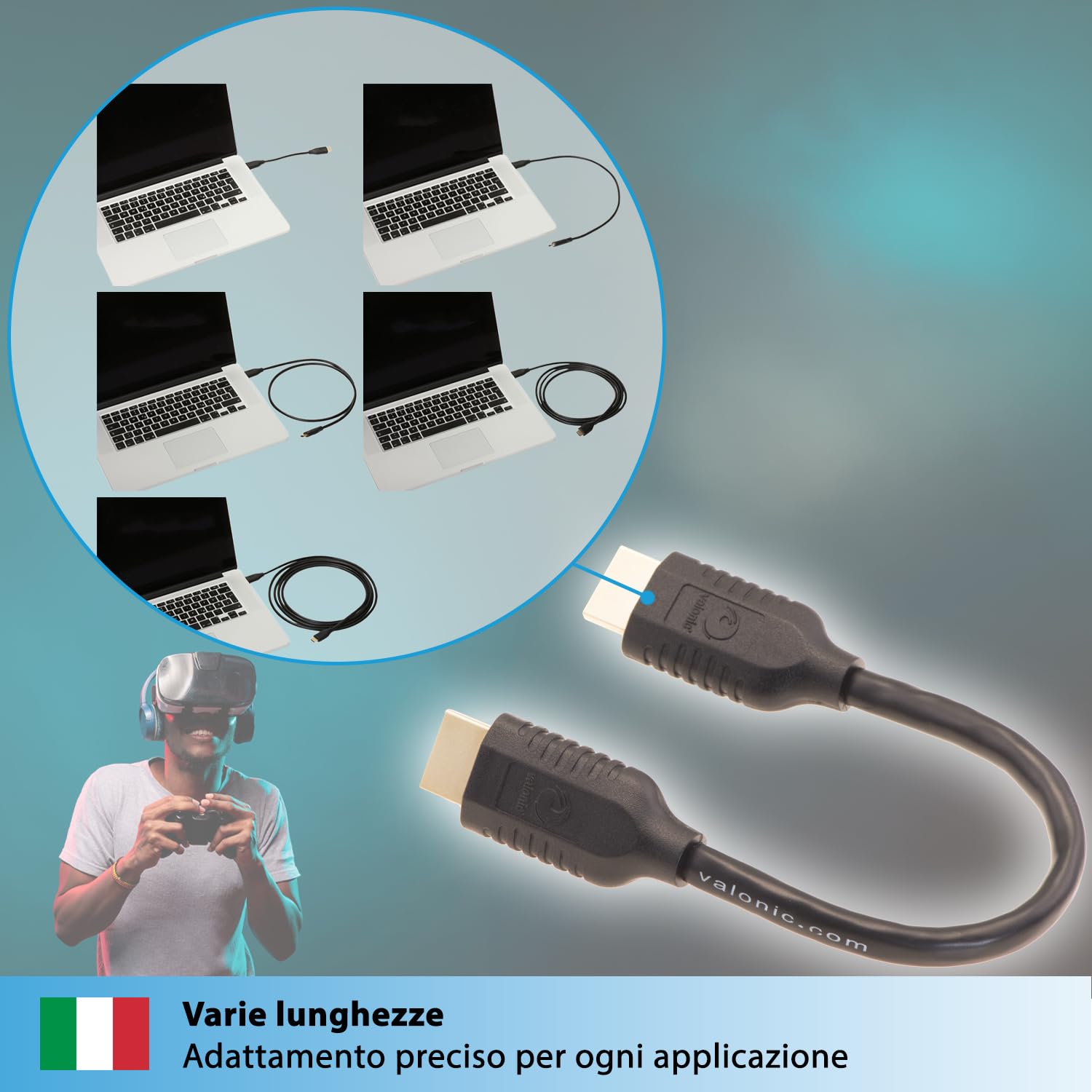 valonic cavo hdmi corto, 20 cm - HDR, ARC, High Speed 4k Ultra HD - per TV, PC, PS5, Monitor - maschio maschio, nero, 0,2m