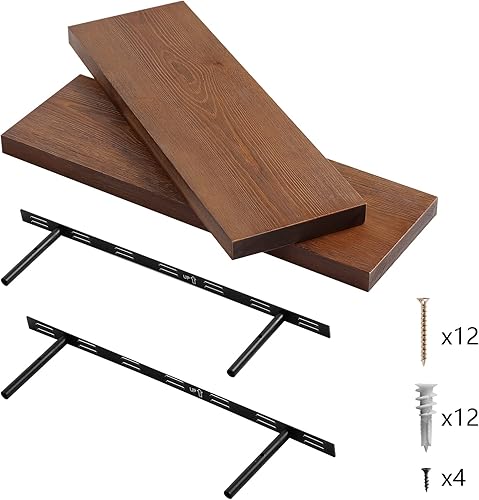 Miniatura 5 de WELLAND Allen - Estantes flotantes de 8 pulgadas de profundidad, juego de 2 estantes de pared de madera recuperada, estantes de pared de pino