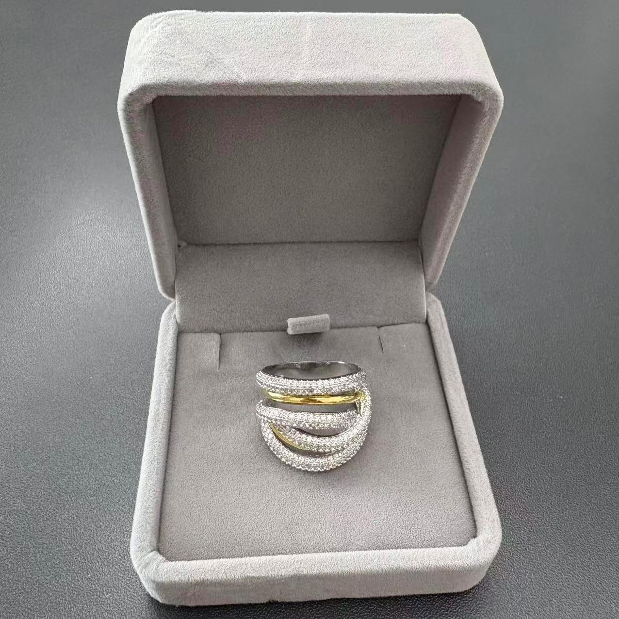 Two-Tone Stackable Ring for Women, Prong-Set Cubic Zirconia in Copper, Multi-Layer Statement Band, Available in Sizes 6, 7, 8, 9 - Gift Ready