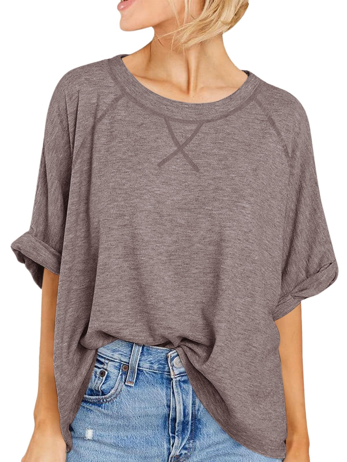 Langwyqu Oversized Tshirts Summer Short Sleeve Shirts Casual Loose Fit Basic Tees