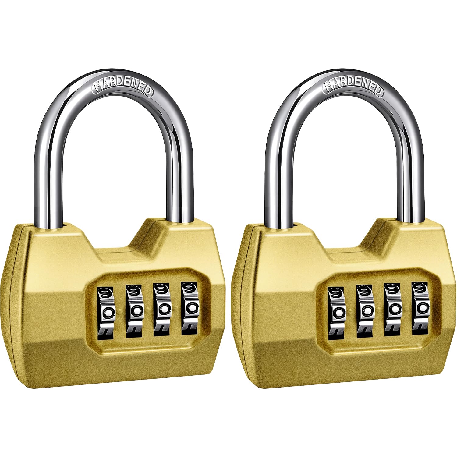 2 Pack disecu 4 Digit Combination Lock, Outdoor Waterproof Padlock for School Gym Locker, Fence, Gate, Shed, Storage Unit, Case, Toolbox (Gold)