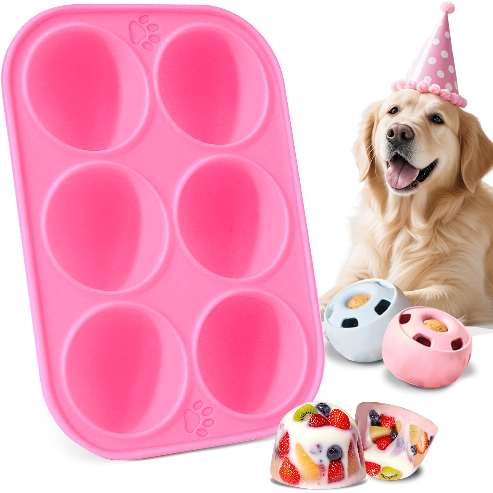 BABORUI 6 Cavities Silicone Dog Treat Molds for Woof Pupsicle & WOOF Party Pupsicle Large 25-70 lbs, Reusable Silicone Popsicle Molds for Making Mix Fillings Birthday Popsicle — image 1