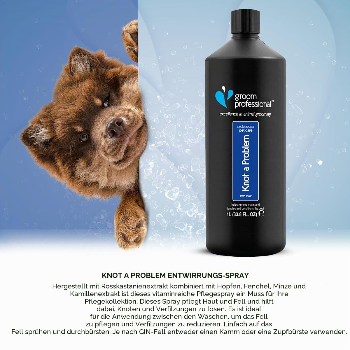 GROOM PROFESSIONAL Knot A Problem Entwirrungsspray für Hunde - Hunde-Entwirrungsspray für verfilztes Fell - Löst Knoten & Verfilzungen - Hilft, Verfilzungen zu Entfernen - Verleiht Glanz, 1 Liter