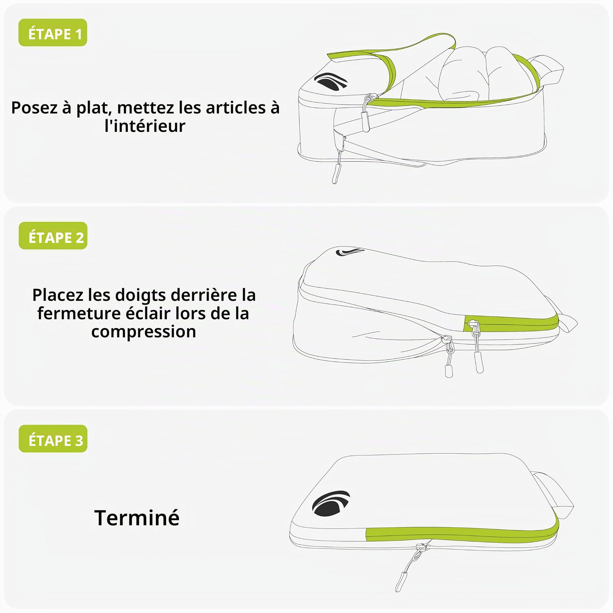 Cipway Lot de 6 cubes d'emballage par compression, organiseurs de voyage ultra légers et extensibles pour bagages à main (blanc 6 pièces)