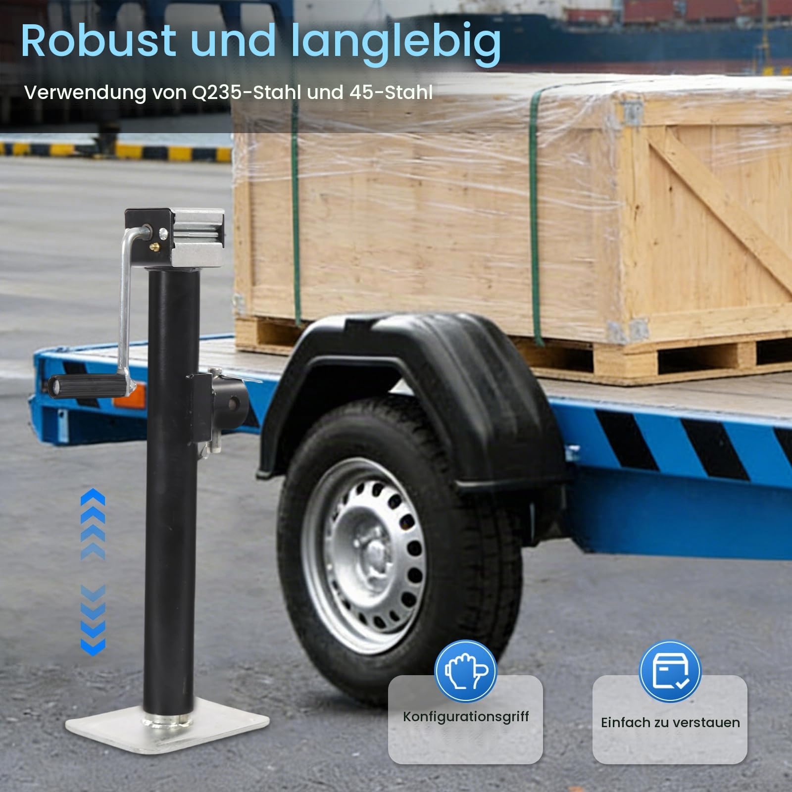 Anhängerstützen Höhenverstellbar, 380 mm Anhänger Stützen bis 5000lbs, Stützlast Ausdrehstütze Kurbelstütz Verzink für Anhängern, Wohnwagen, Yachten, Wohnmobilen und Anderen