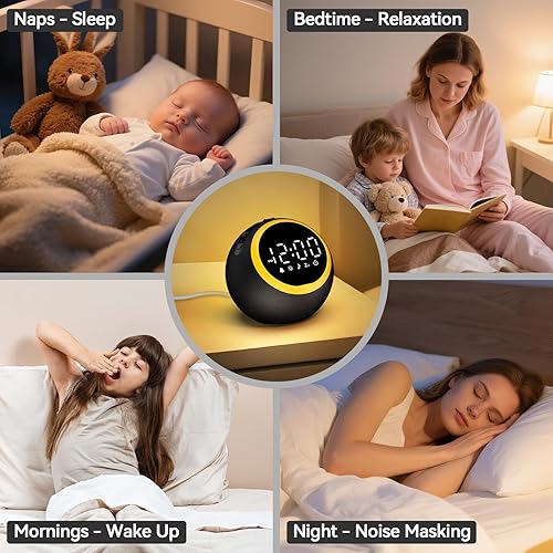 Miniatura 8 de Reloj despertador con ruido blanco máquina de sonido blanco con 30 sonidos relajantes, 10 sonidos suaves de despertador, 32 volúmenes ajustables y