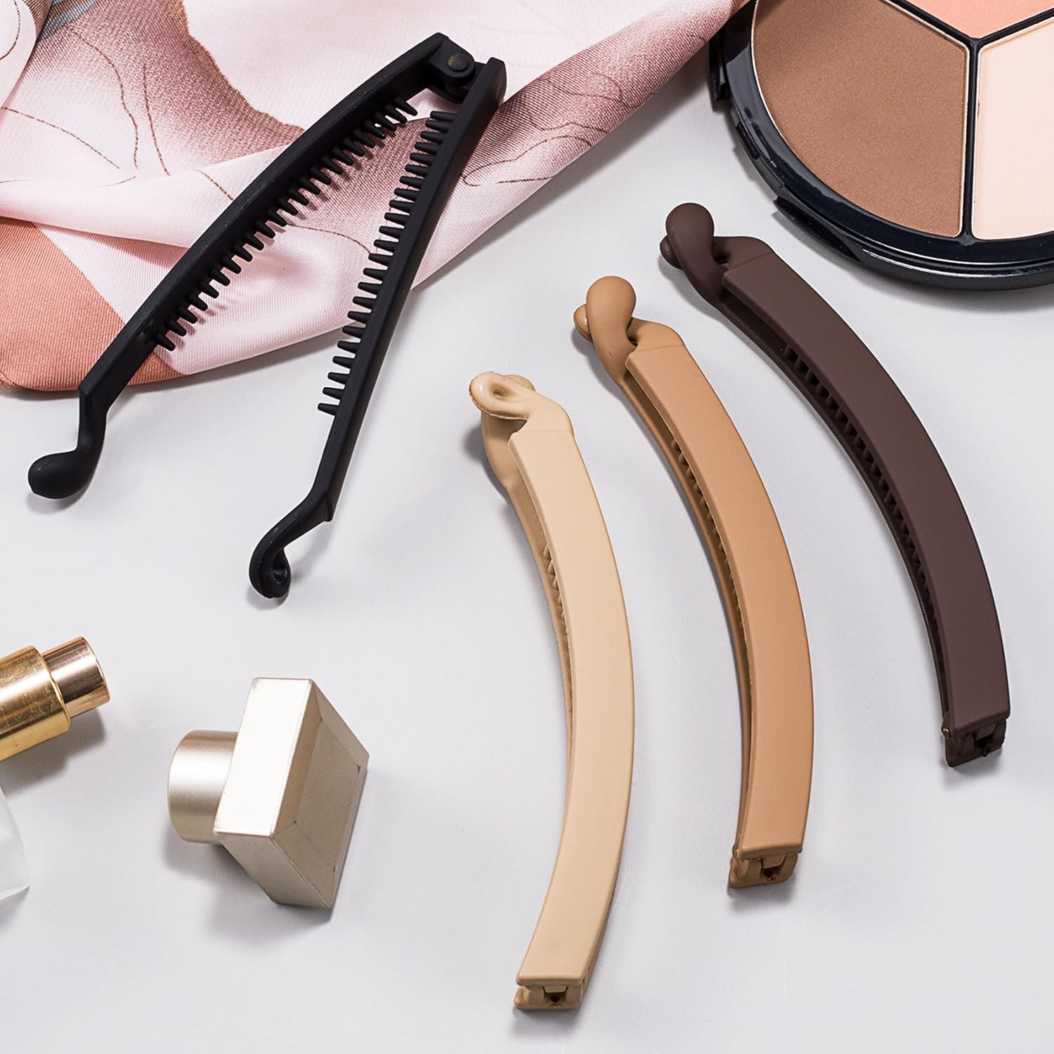 4pcs Banana Hair Clips, Non-Slip Large Hairstyle Claws for Women, Vintage 90s Double Combs Hairpin Accessories for Thin Curly Straight Long Hair- Brown & Coffee & Black & Khaki - Image 4