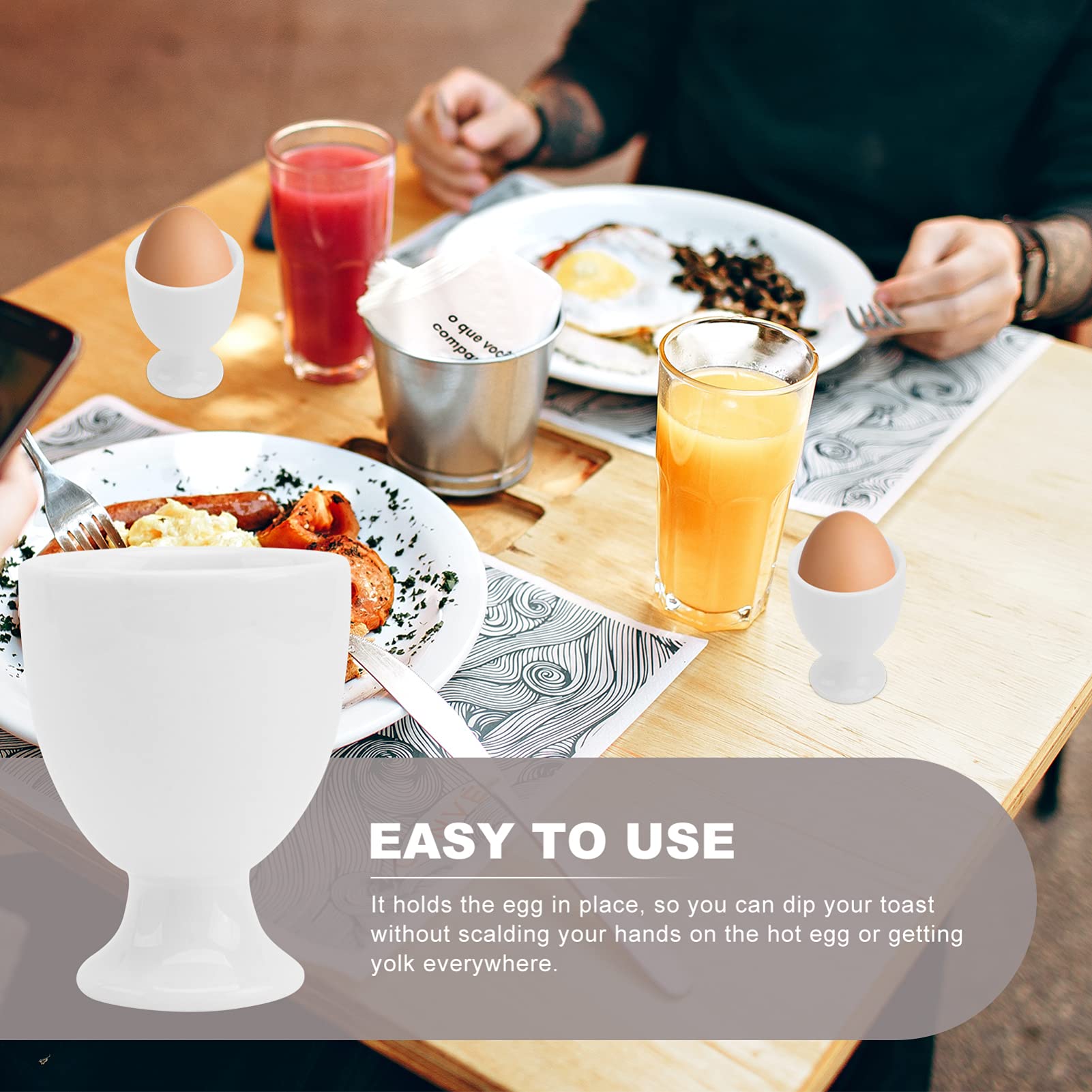 PRETYZOOM Coquetiers en Céramique Blanche, Lot de 6, pour Petit-déjeuner | Support Stable pour Œuf, Nettoyage Facile, Style Épuré pour Hôtel et Table