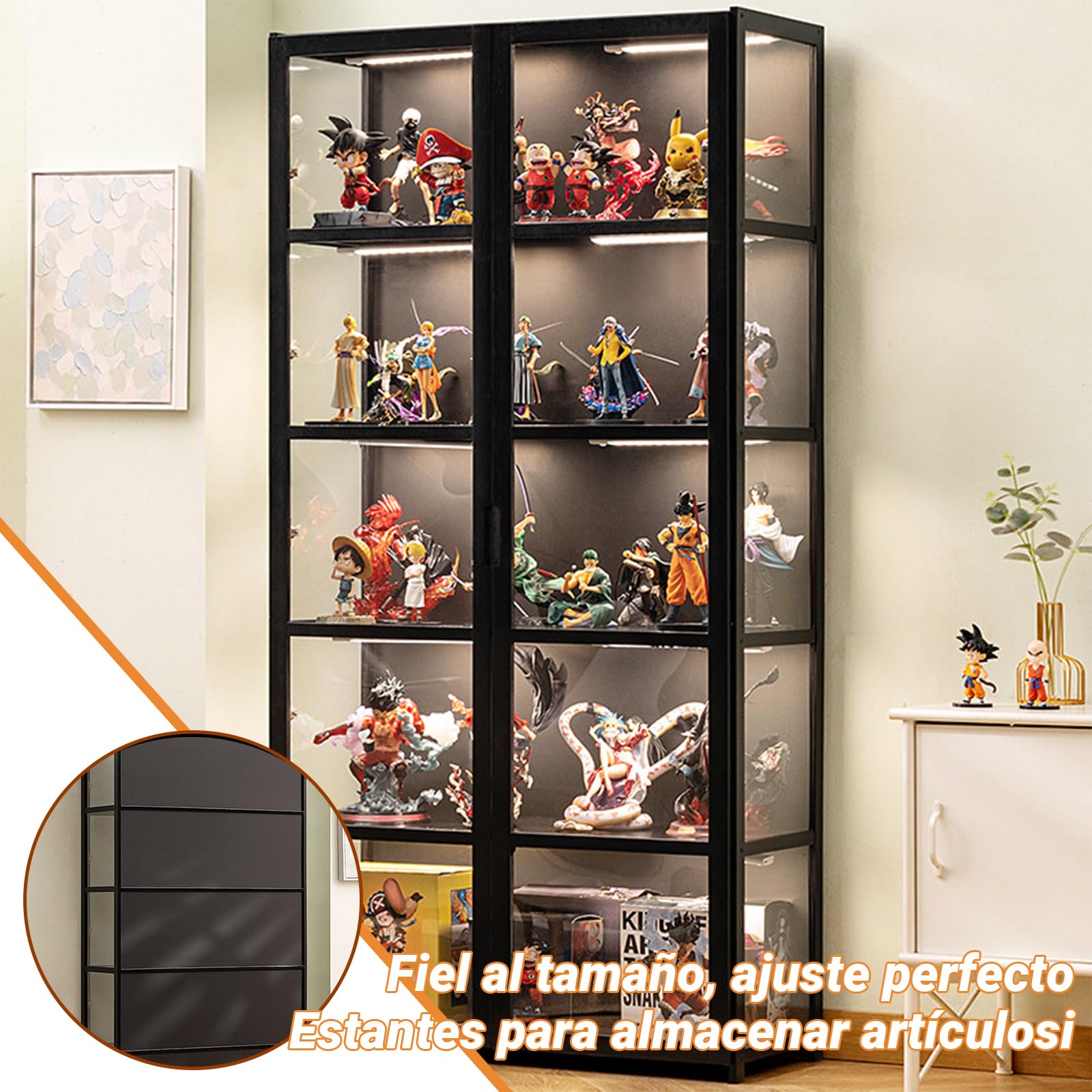 Vitrina expositora para Colecciones, Vitrina Cristal Vitrina expositora vidro à Prova de pó, Design de Porta de armário com LAPE sin luz.(82x 33 x 161cm/Blanco)