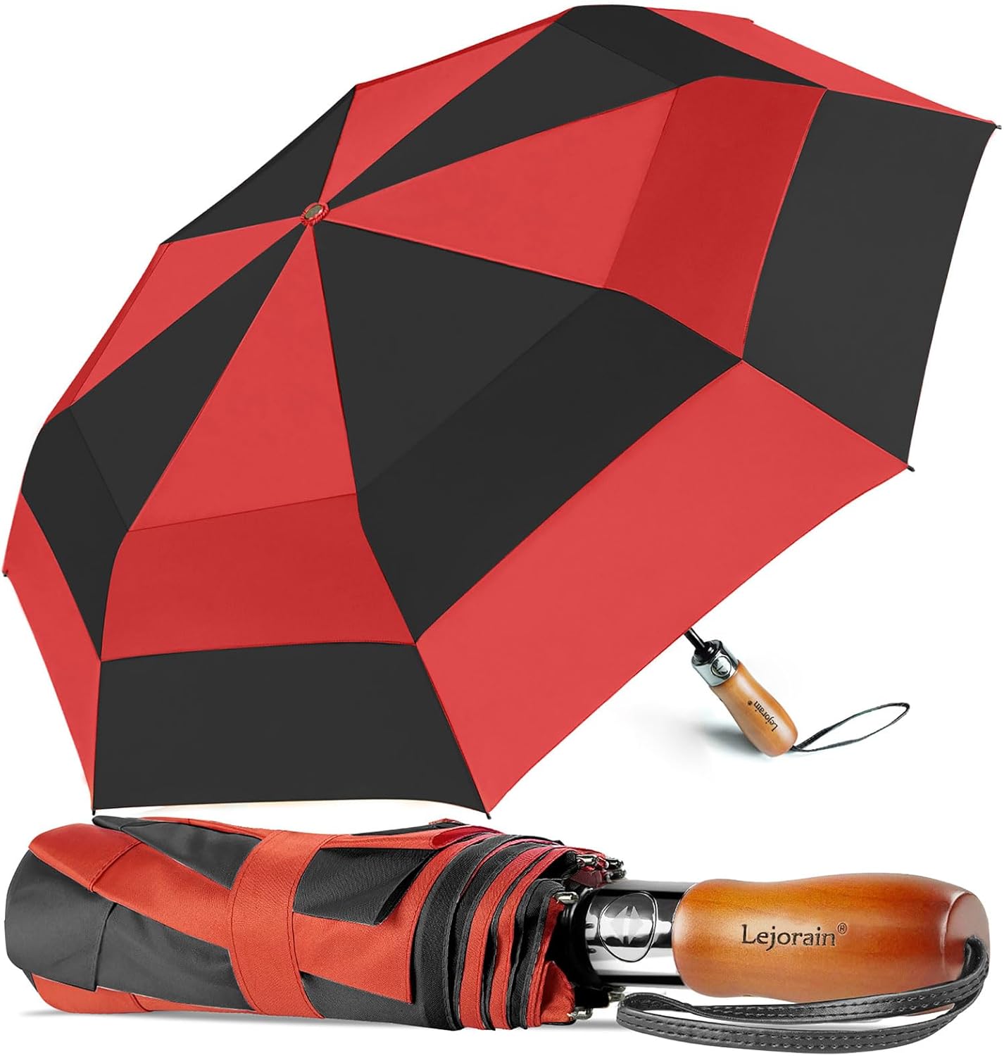 Lejorain 54 inch Golf Umbrella Collapsible - Large Portable Travel Umbrella Compact Auto Open Close Heavy Duty Windproof Vented Umbrella