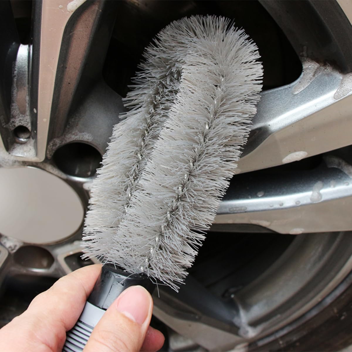 Spazzola Per Cerchi Auto JNNJ - Setole Morbide In Nylon, Manico Ergonomico, Pulizia 360° - Foto 2