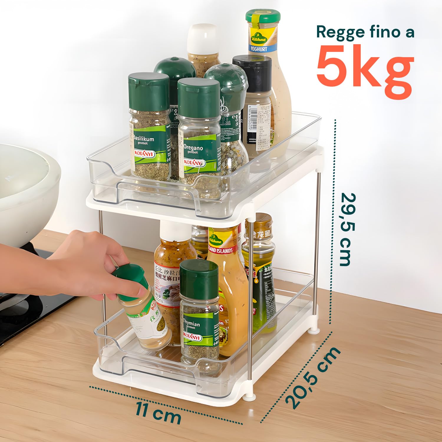 Avilia Set 2 Organizer Cucina e Bagno con Cassetti Estraibili - Scaffale Salvaspazio Impilabile a 2 Livelli - Organizer Sottolavello per Detersivi, Spezie e Cosmetici - Facile Montaggio - Bianco