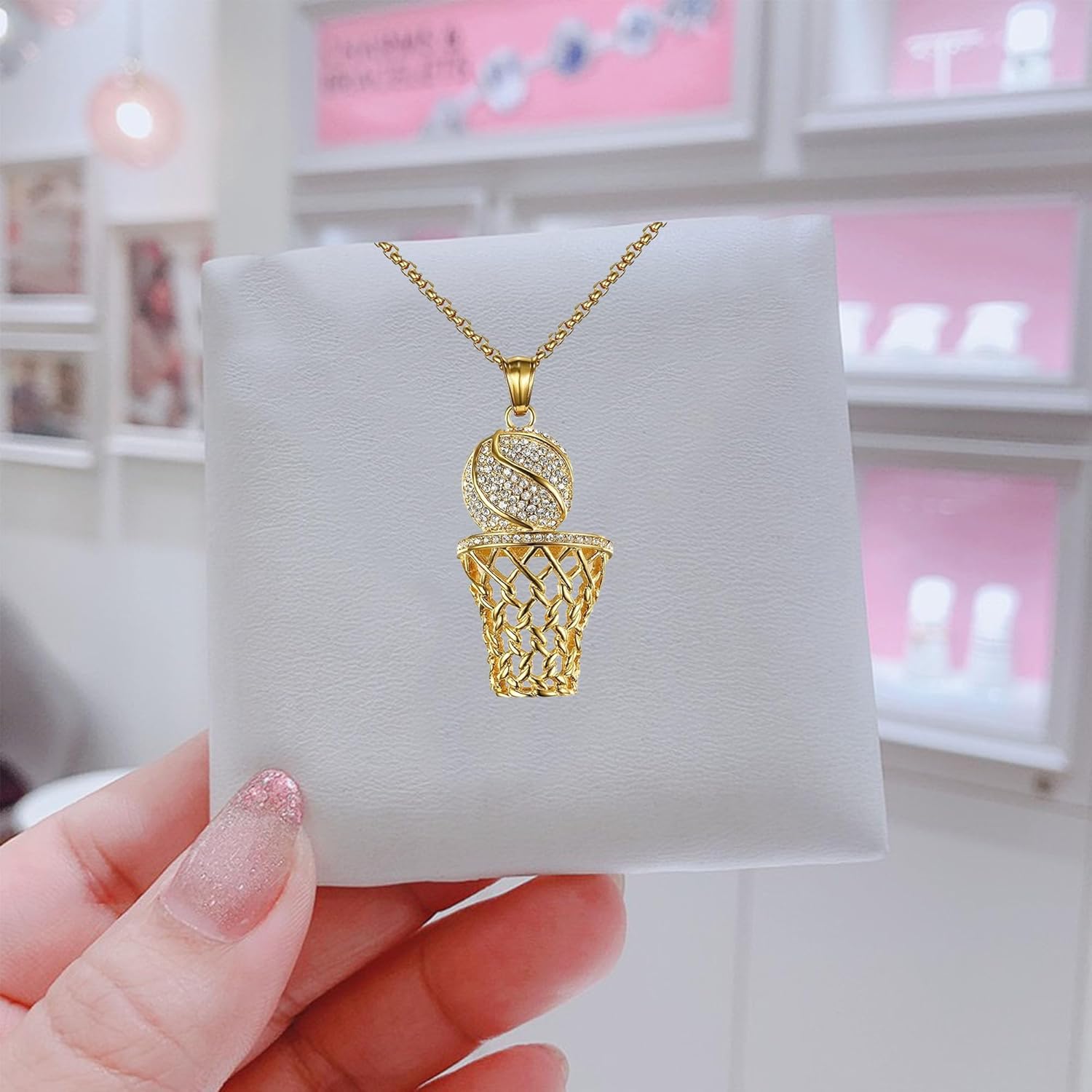 Stainless Steel Basketball Chain Necklace for Women Men Hip Hop Rhinestone Basketball Sports Pendant Necklace Party Jewelry - Image 6