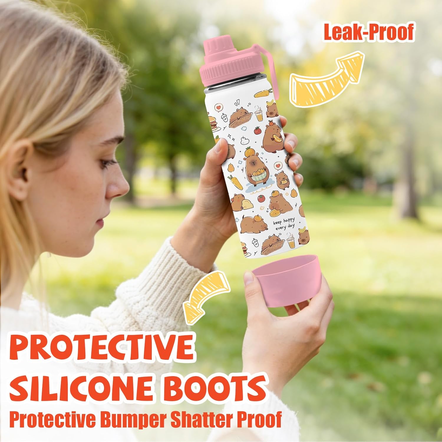 Capybara Gifts for Kids - 18oz Capybara Water Bottle with Straw Lid, Kids Stainless Steel Insulated Water Bottle, Leak Proof, BPA-Free, Animals Cup for School, Travel, Birthday Gift Cup for Teens - Image 6