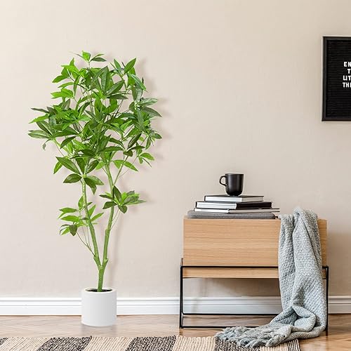 Miniatura 5 de Waoops Árbol artificial de 5.3 pies de Pachira Macrocarpa para el dinero, planta falsa, árbol de imitación para decoración de oficina, interior o