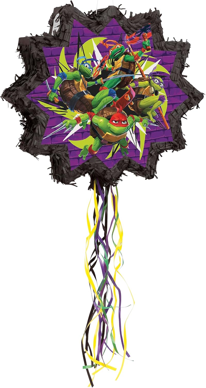 TMNT Mutant Mayhem Shaped Drum Pull Pinata, 1 Pc - Great for Birthday & Other Celebration