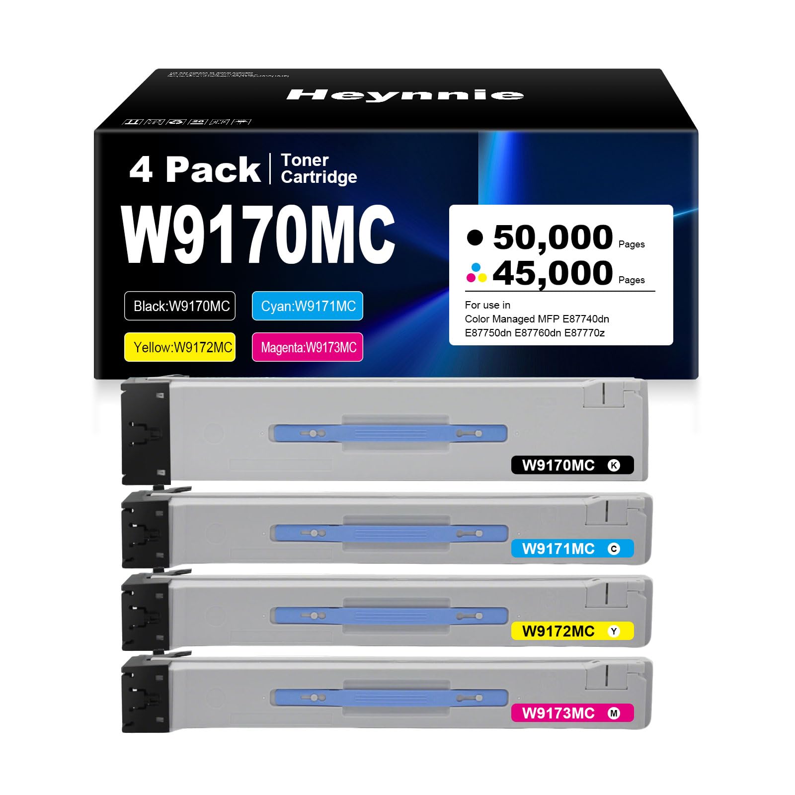Heynnie Remanufactured W9170 W9170MC Toner Cartridge Replacement for HP W9170MC W9171MC W9172MC W9173MC for HP Color Managed MFP E87740dn E87750dn