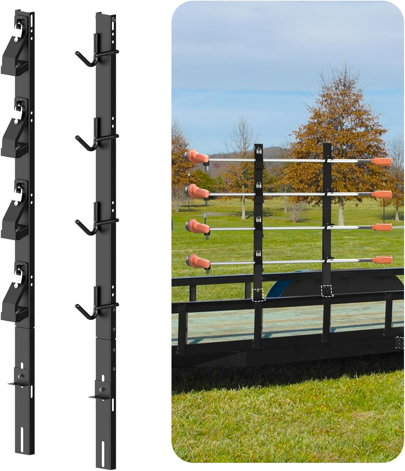 ELITEWILL 4 Place Weed Eater Racks for Open Trailers Weedeater Rack Trimmer Rack Holder for Trailer Landscape Truck Lawn Equipment Accessories with 4 Locks