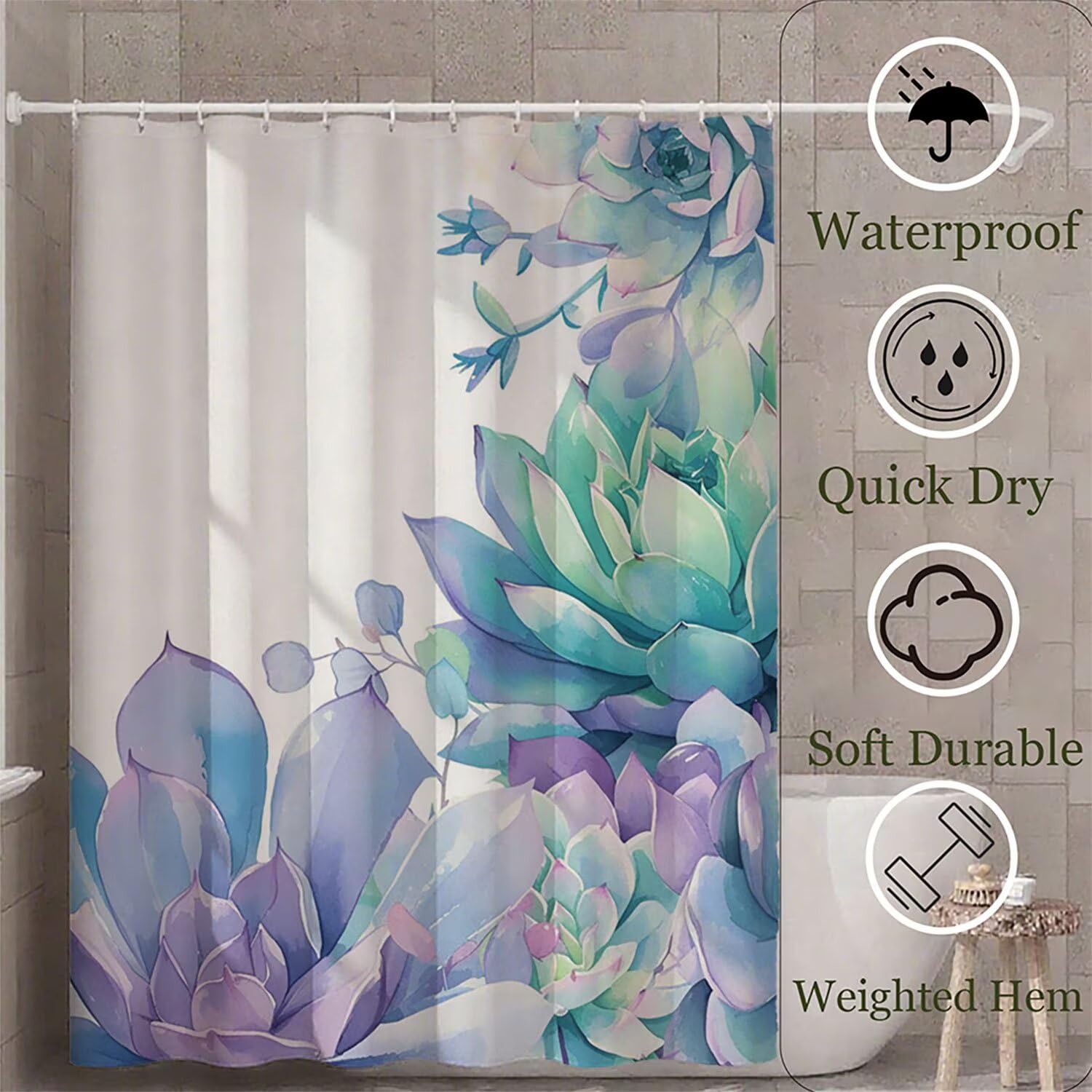 Abstrakt Duschvorhang 160 x 200 cm, Duschvorhang Kaktus Muster mit 12 Duschvorhangringe, Waschbar Polyester Stoff Wasserdicht und Trocknet Schnell Badevorhang Badewanne, Geschenke für Frauen G-142