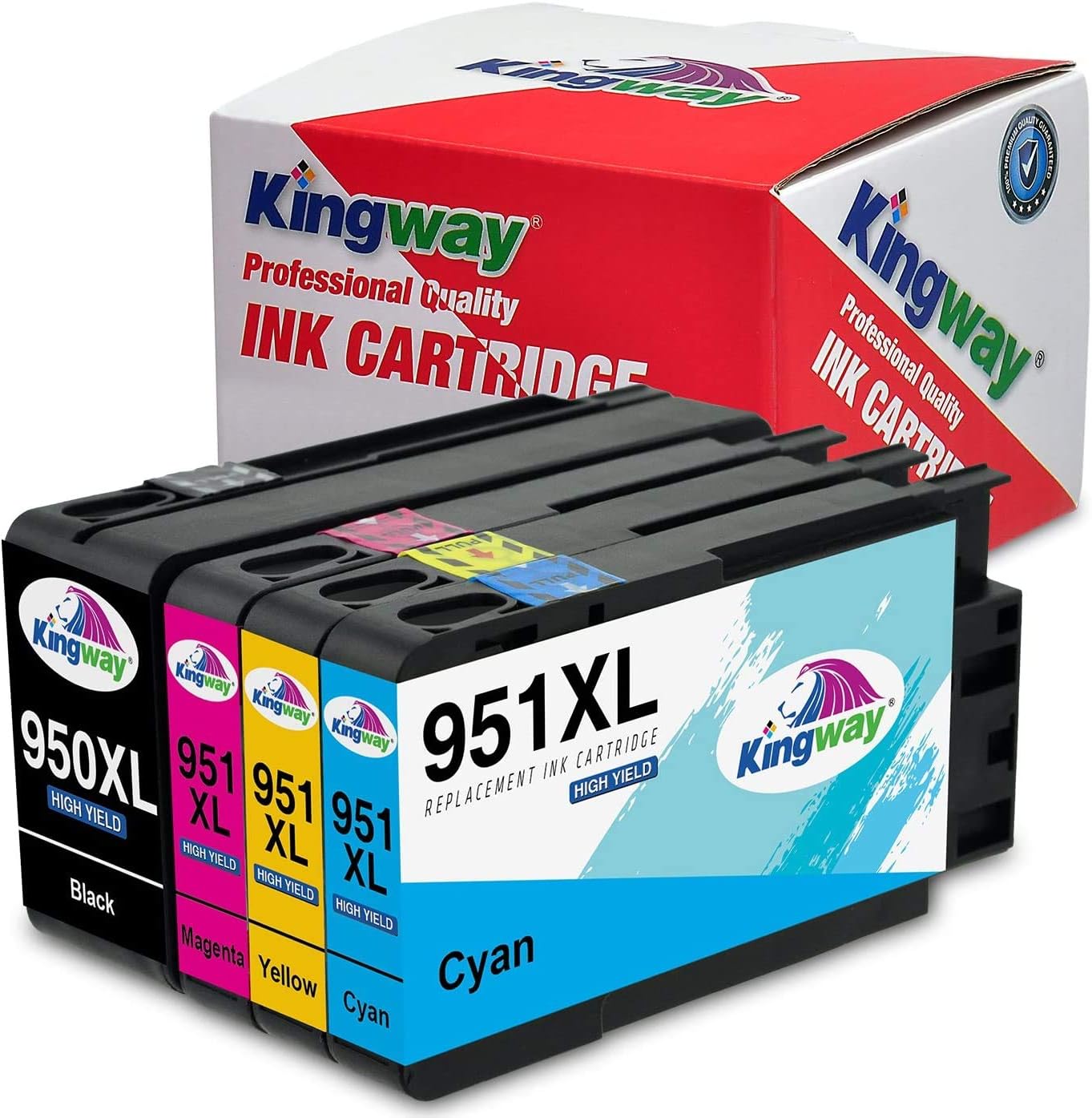 Kingway Compatible Ink Cartridge Replacement for HP 950XL 951XL 950 951 Ink Work with Officejet Pro 8600 8610 8620 8630 8100 8625 276DW 251DW 271DW (1Black 1Cyan 1Magenta 1Yellow)