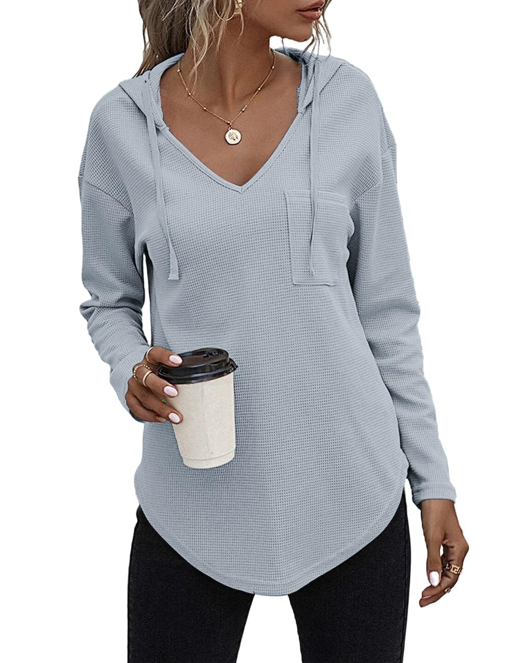 Cuptacc Felpa Donna con Cappuccio 2024 Maglione Scollo A V Autunno Maglia Manica Lunga Camicia Elegante