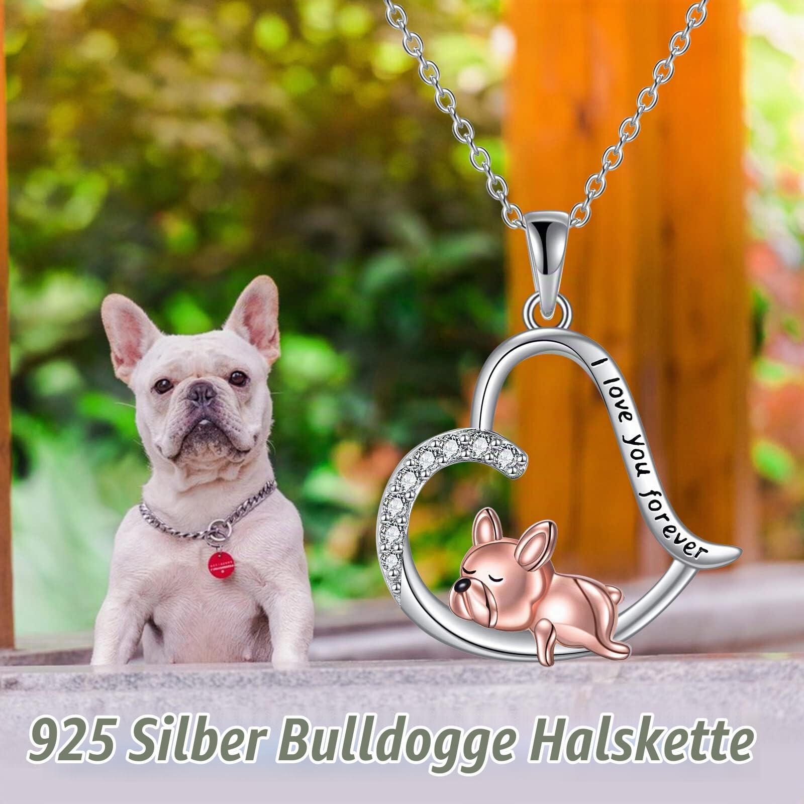 VONALA Französische Bulldogge Faultier Fuchs Anhänger kette, 925 Sterling Silber Halskette Schmuck Geschenk für Damen Mädchen