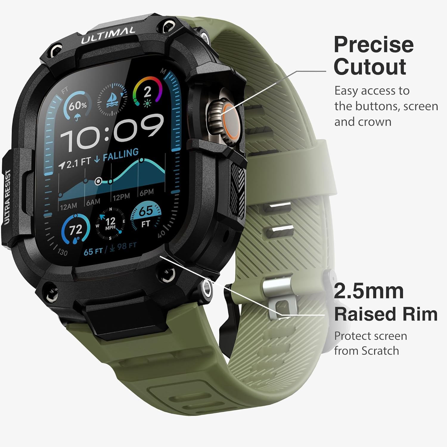 ULTIAML Schutzhülle mit Armband Kompatibel mit Apple Watch ultra 2/ultra 49mm, Einstellbar Stoßfest Sportarmband，Robustem Premium Armband (Grün)