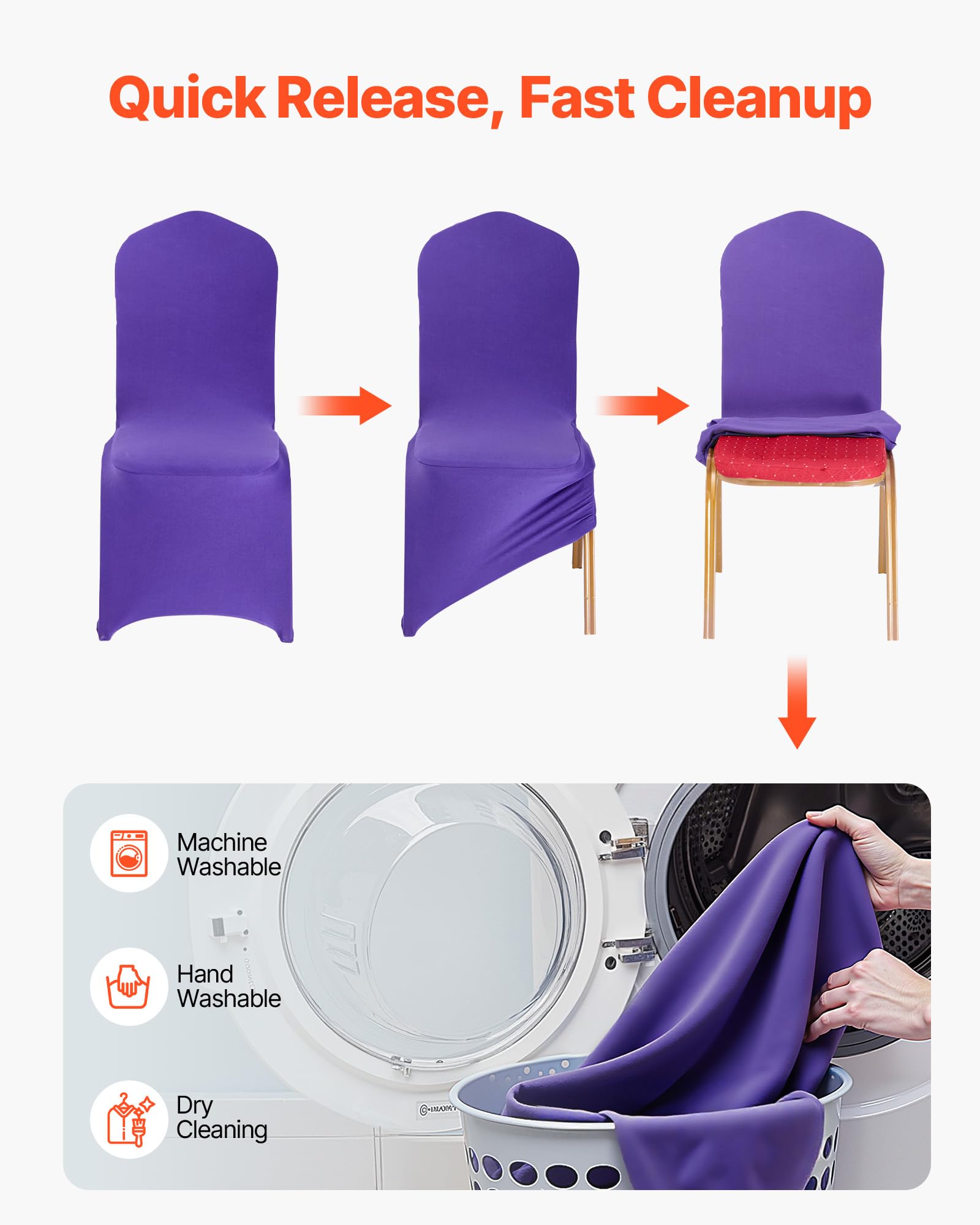 Vevor Stuhlhussen Stuhlbezug 50 STK. waschbarer & Abnehmbarer Stuhlüberzug aus Polyester-Spandex für Hochzeitsfeiern Esszimmerbankette Restaurant – Bild 5