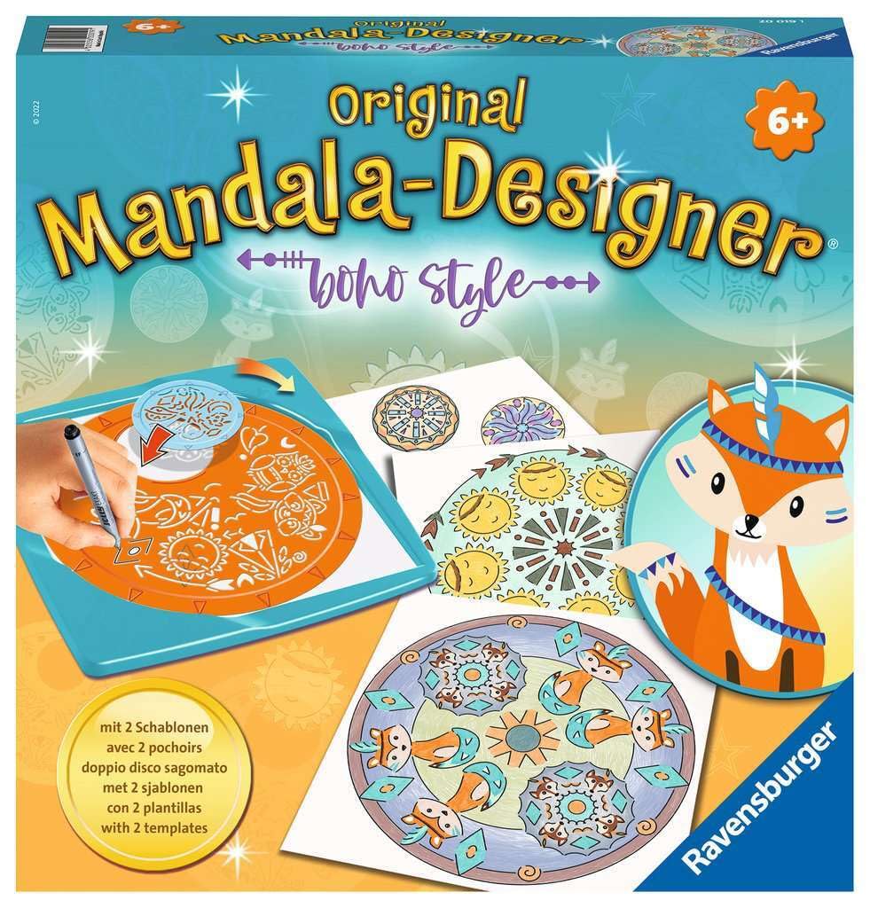 Ravensburger Midi Mandala Designer Boho Style 20019, Drawing Learning for Children from 6 Years, Drawing Set with Mandala Stencils for Colourful Mandalas
