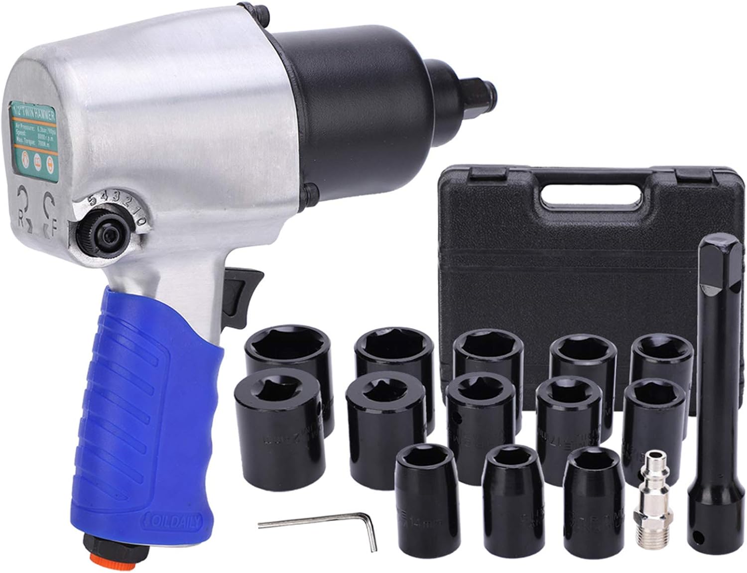 40% Off Discount 1/2 Air Impact Wrench, Heavy Duty Pneumatic Impact Wrench Tool Kit with Portable Carrying Case for Auto Car Tire Repair(blue)