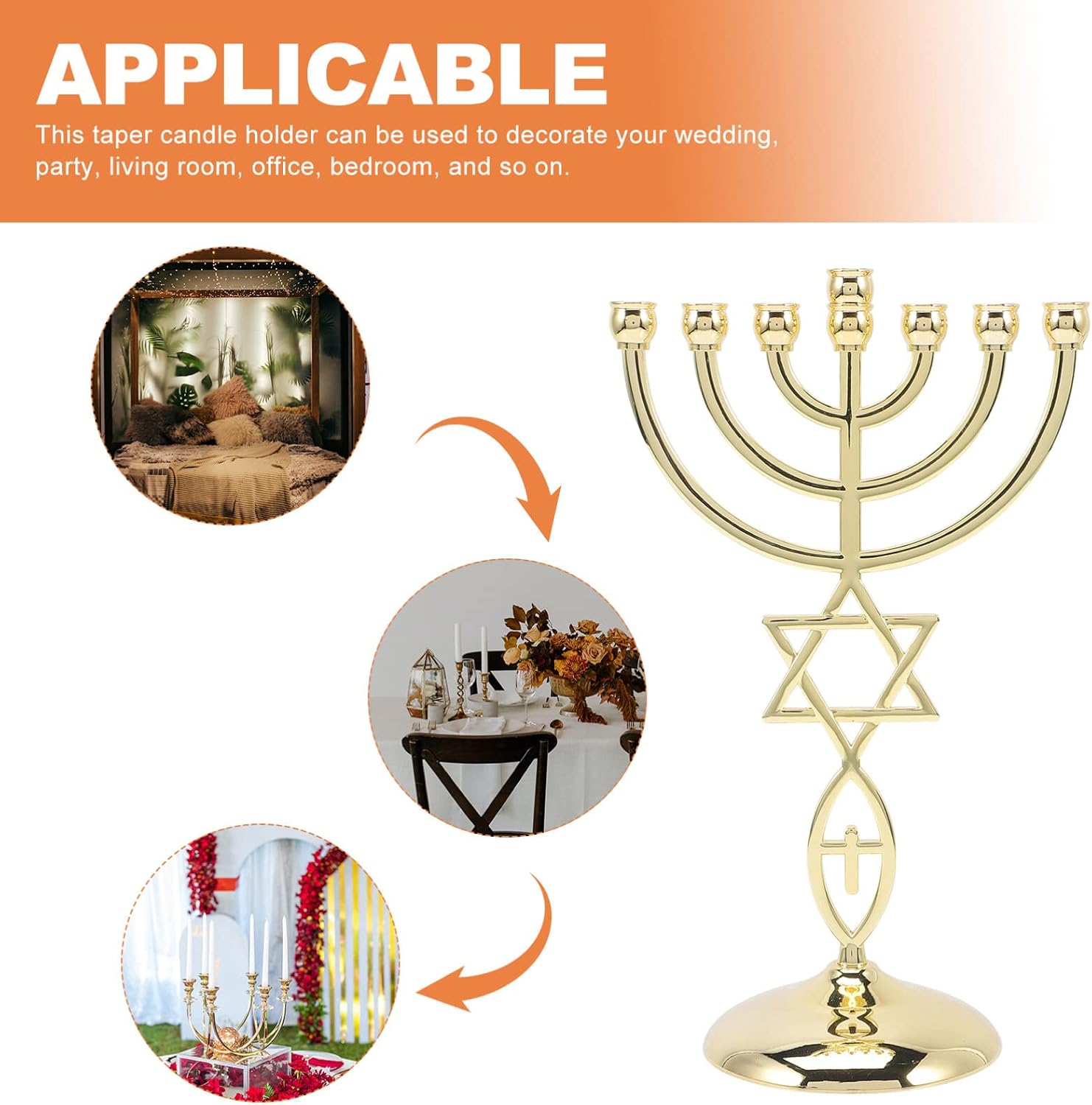 MAGICLULU Gold Jerusalem Candle Holder Menorah Candle Holder 7 Branches Judaica Traditiona Jewish Menorah Candle Sticks Holder for Spiritual Religious Home Decor