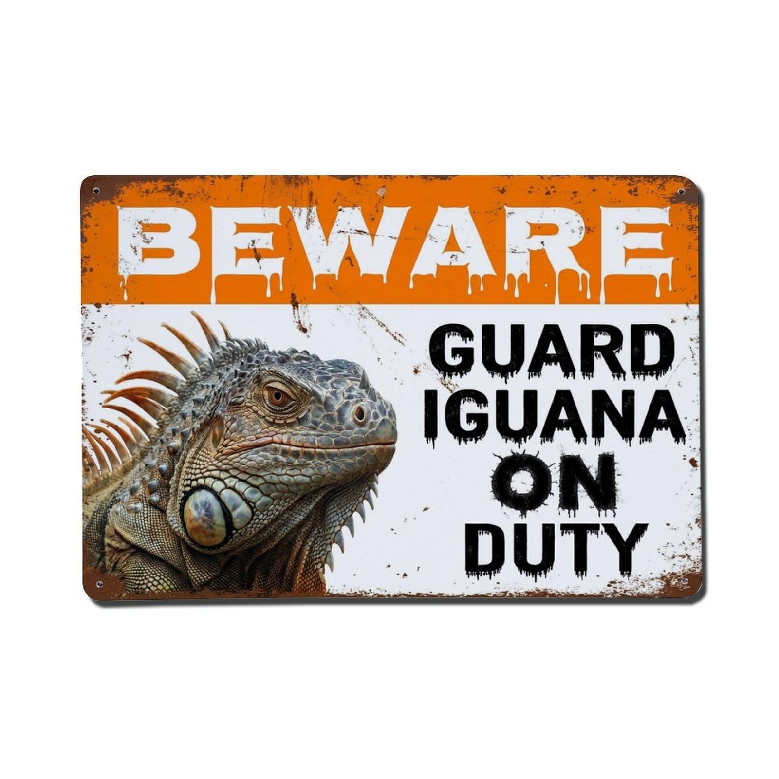 Vintage Funny Iguana Guard Beware of Pet Doormat Metal Tin Sign