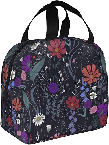 Miniatura 2 de Bolsa de almuerzo con diseño de flores para mujeres y hombres, con aislamiento, reutilizable, organizador de almuerzo, impermeable, bolsa de mano