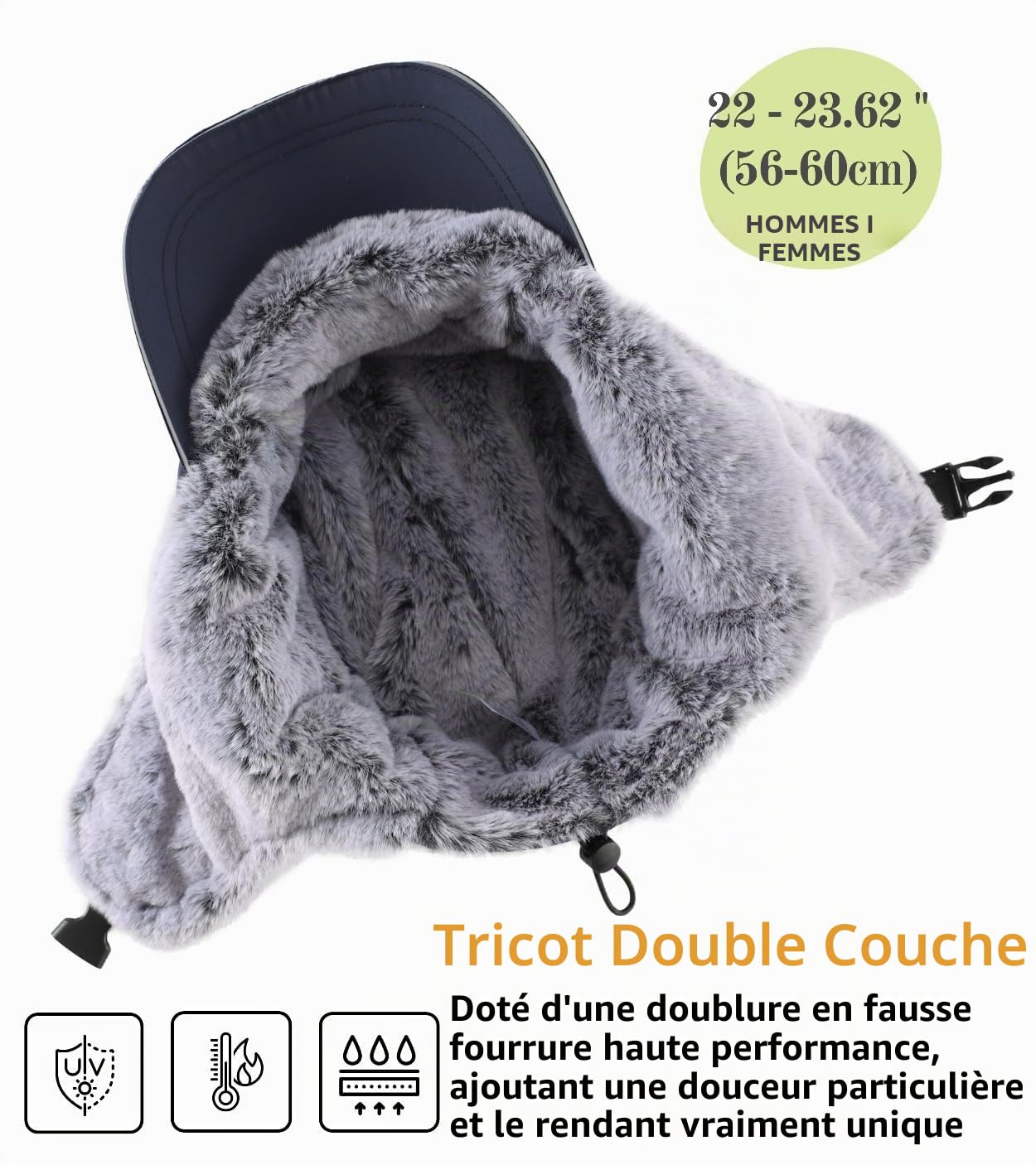 Chapeaux d'hiver chauds pour homme avec cache-oreilles - Chapeau de trappeur hydrofuge - Casquette de baseball réfléchissante