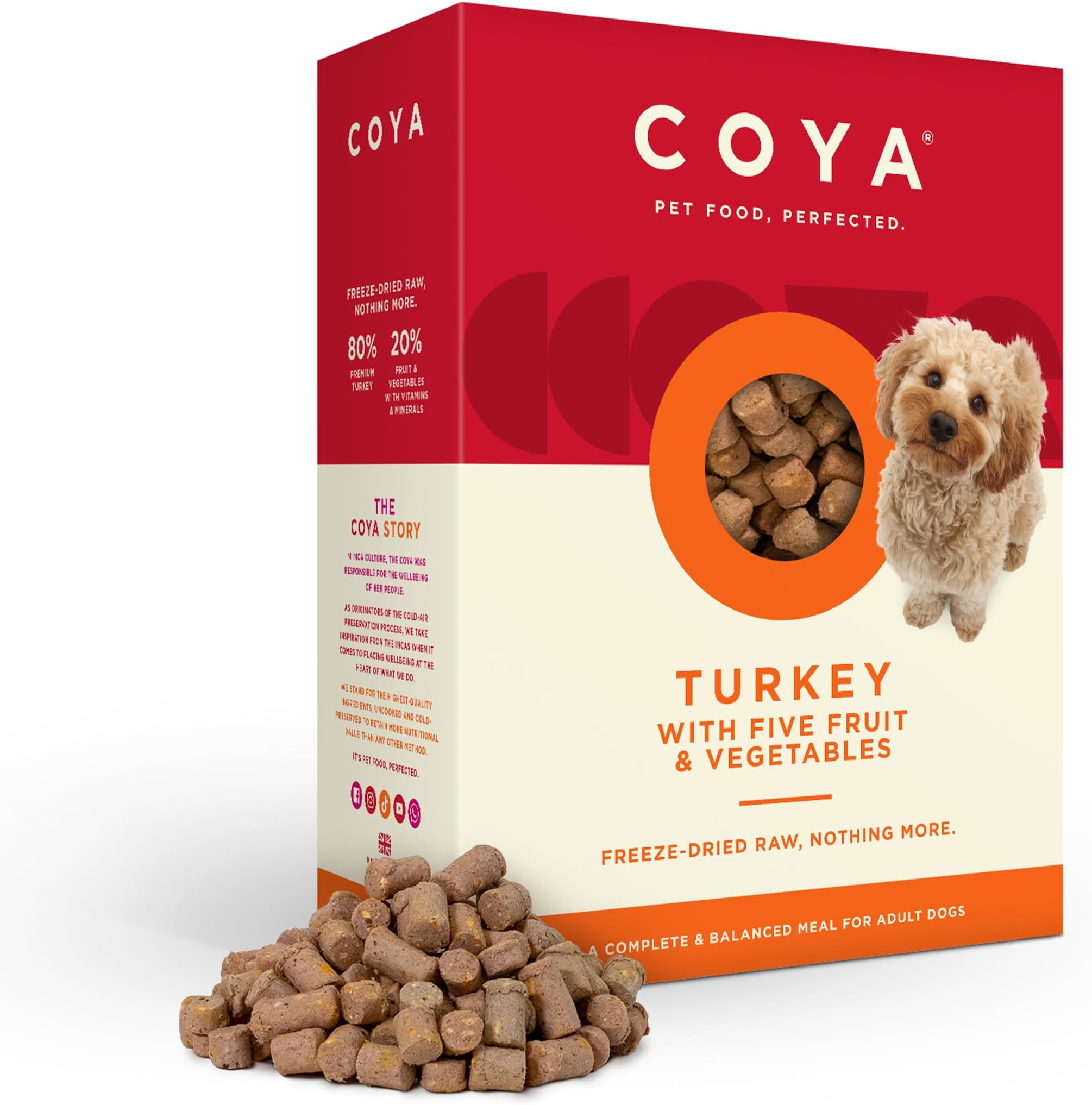 COYA Freeze-Dried Turkey Dog Food, Hypoallergenic & Grain Free, 750g, 80% Meat & 20% Fruit & Veggies, Complete Raw Solution