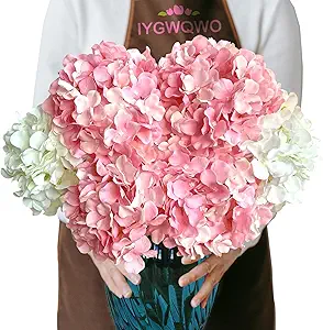 6 Pcs 20" Silk Hydrangeas Flower, Hydrangea Artificial Flowers, Long Stems Large Faux Dried Floral Real Looking Fake Bouquet for Living Room Porch Wreath Xmas Decor (2Pcs White/ 4Pcs Pink)