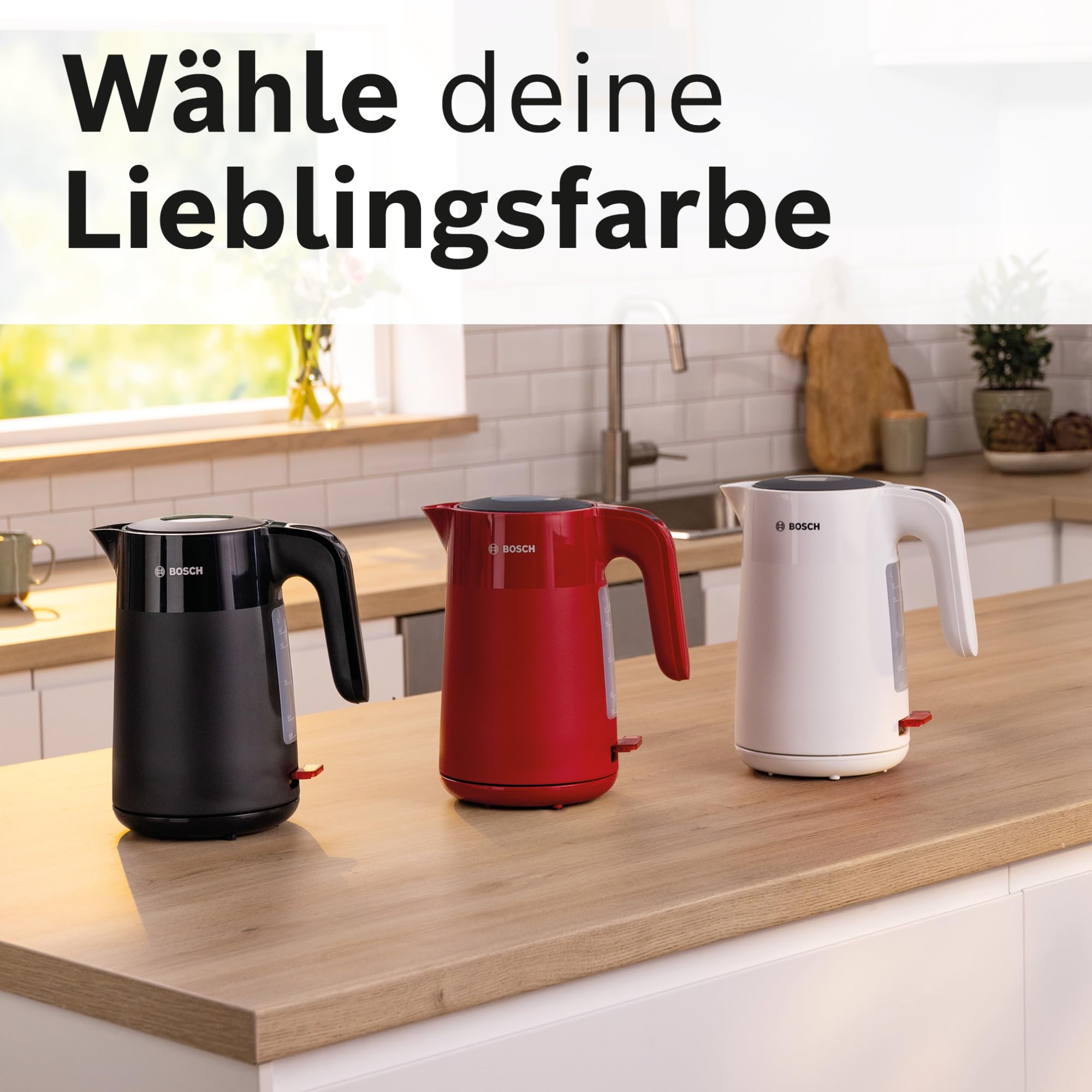 Bosch kabelloser Wasserkocher MyMoment TWK2M163, Abschaltautomatik, Überhitzungsschutz, Tassenanzeige, entnehmbarer Kalkfilter, Trockengehschutz, Dampfstopp-Automatik, 1,7 L, 2400 W, Schwarz matt