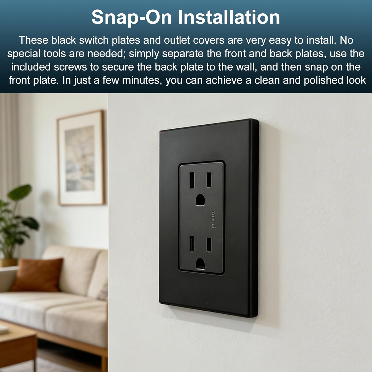Matte Black 1 Gang Screwless Wall Plate, Child Safe Outlet Cover and Smooth Face Switch Plate – Unbreakable Polycarbonate Thermoplastic, Compatible with Leviton 80301-SE, 3-Pack