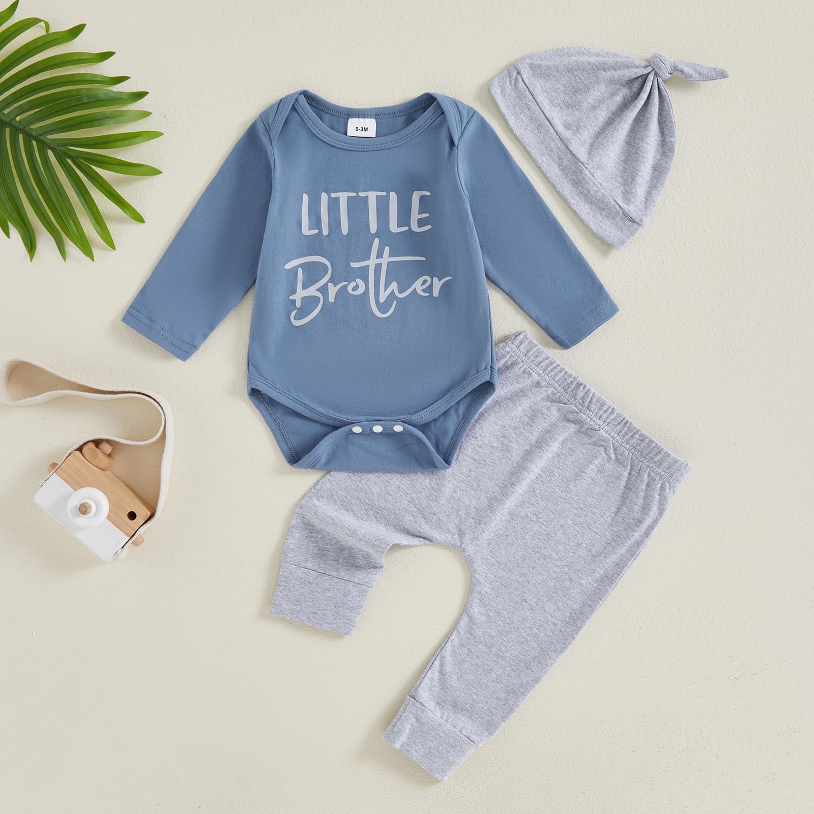 Douhoow Newborn Baby Boy Clothes Cute Letters Baby Boy Romper +Long Pants +Hat 3PCS Baby Fall Winter Outfits (Gray, 0-3 Months)