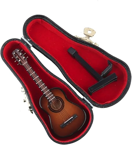 Miniatura 3 de Guitarra miniatura de madera con soporte y estuche, mini instrumento musical, réplica de guitarra clásica, figuras coleccionables, modelo de