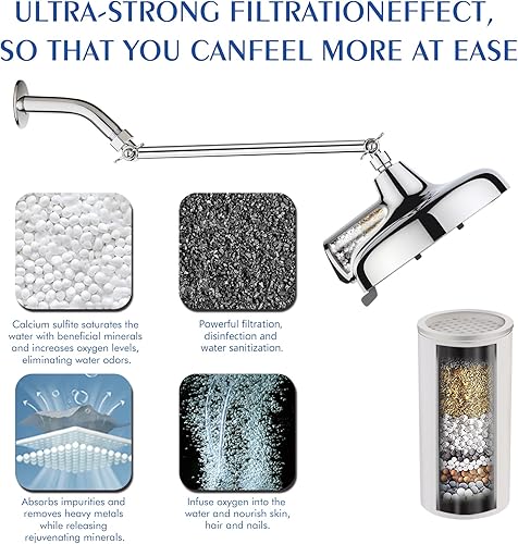 Miniatura 3 de Cabezal de ducha de lluvia filtrado, cabezal de ducha de lluvia de alta presión de 8 pulgadas con brazo de extensión de 10 pulgadas, 3 modos de